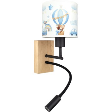 BRILAGI - LED-lastenseinävalaisin BOBO WOOD, säädettävä 1xE27/25W/230V + LED/3W tammi/musta/valkoinen/sininen/nallekuvio