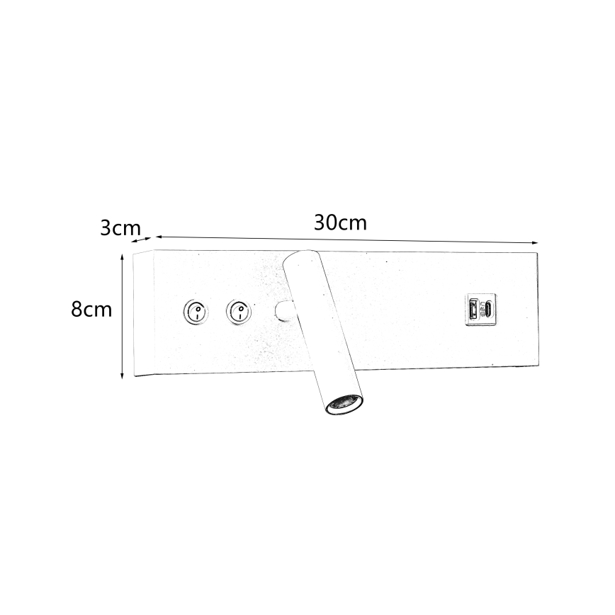 Brilagi - NOCTIS LED-seinäspottivalaisin USB-portilla LED/3W/230V + LED/9W musta
