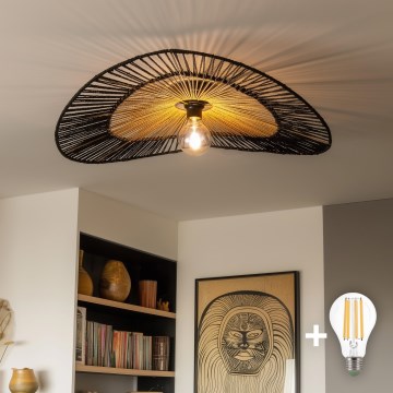 Brilagi - LED-pinta-asennettava kattokruunu CERIA BOHO 1xE27/40W/230V Ø 80 cm musta/ruskea/tammi