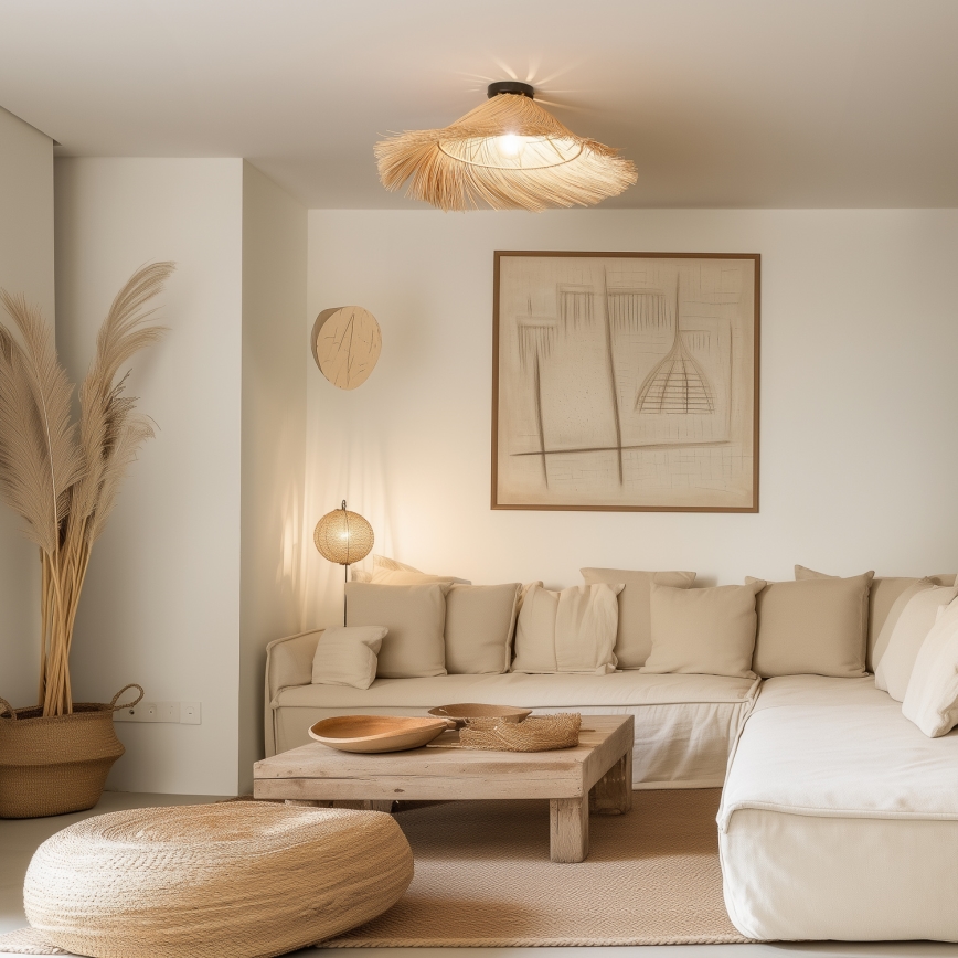 Brilagi - LED-pinta-asennettava kattovalaisin CERIA BOHO 1xE27/40W/230V, halkaisija 70 cm, rottinki