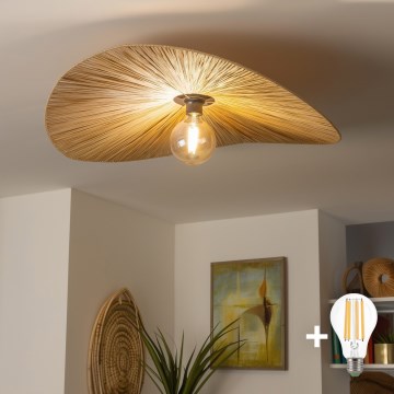 Brilagi - LED-pinta-asennettava kattovalaisin CERIA BOHO 1xE27/40W/230V, halkaisija 80 cm, rafia