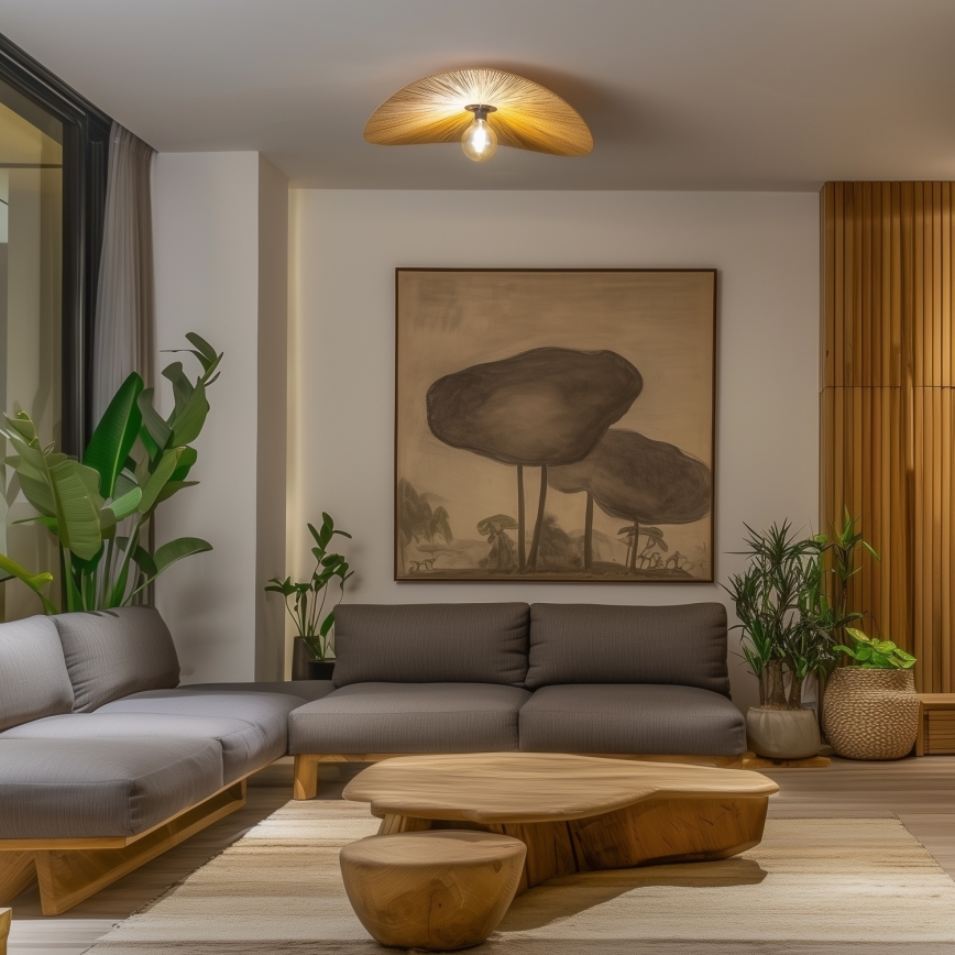 Brilagi - LED-pinta-asennettava kattovalaisin CERIA BOHO 1xE27/40W/230V, halkaisija 80 cm, rafia