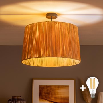 Brilagi - LED-pinta-asennettava kattovalaisin CERIA BOHO 1xE27/60W/230V Ø 50 cm musta/raffia