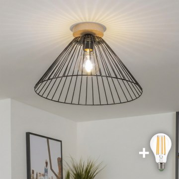 Brilagi - LED-pinta-asennettava kattovalaisin CERIA WIRE 1xE27/40W/230V halkaisija 45 cm musta/tammi