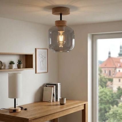 BRILAGI - LED Pintavalaisin RETRO GLASS 1xE27/60W/230V halkaisija 14 cm tammi/savuharmaa