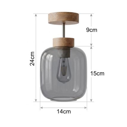 BRILAGI - LED Pintavalaisin RETRO GLASS 1xE27/60W/230V halkaisija 14 cm tammi/savuharmaa