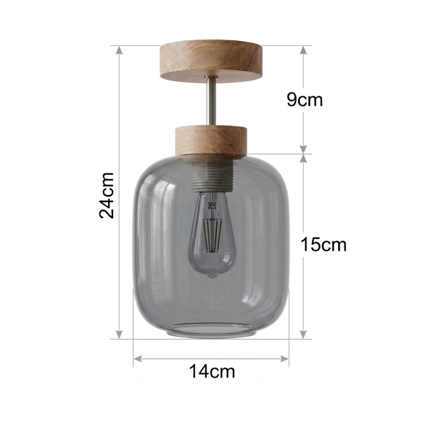 BRILAGI - LED Pintavalaisin RETRO GLASS 1xE27/60W/230V halkaisija 14 cm tammi/savuharmaa