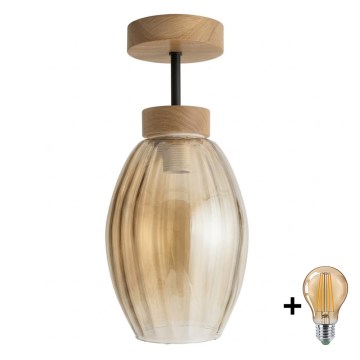 BRILAGI - LED Pinta-asennettava kattovalaisin RETRO GLASS 1xE27/60W/230V halkaisija 17 cm tammi/savunbeige