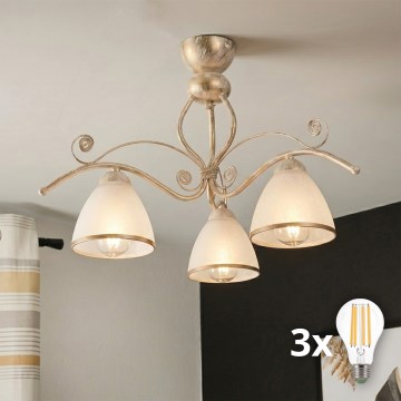 Brilagi - LED-pintakiinnitteinen kattokruunu ANTICO 3xE27/60W/230V valkoinen patina