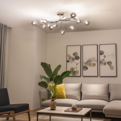Brilagi - LED-pintakiinnitteinen kattokruunu MISTEL 15xG9/3W/230V musta kromi/savunvärinen
