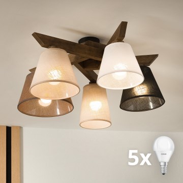 Brilagi - LED Pintakiinnitteinen kattovalaisin ANTHONY 5xE14/40W/230V tammi-pähkinä