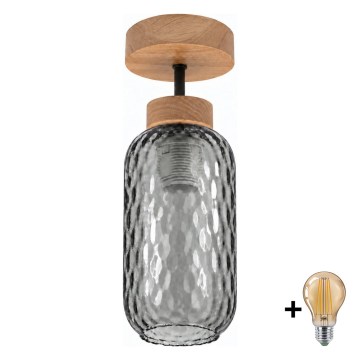 BRILAGI - LED Pintakiinnitteinen kattovalaisin RETRO GLASS 1xE27/60W/230V halkaisija 14 cm tammi/savunharmaa