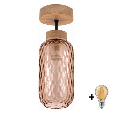 BRILAGI - LED pintakiinnitteinen kattovalaisin RETRO GLASS 1xE27/60W/230V halkaisija 14 cm tammi/savunruskea