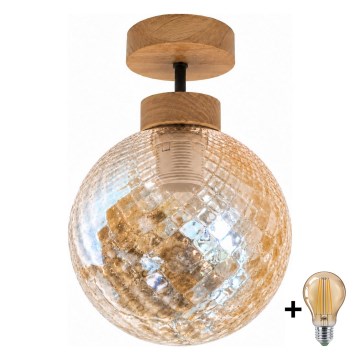 BRILAGI - LED pintakiinnitteinen kattovalaisin RETRO GLASS 1xE27/60W/230V halkaisija 17 cm tammi/savunbeige