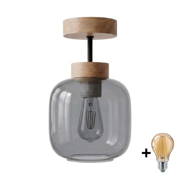 BRILAGI - LED Pintavalaisin RETRO GLASS 1xE27/60W/230V halkaisija 14 cm tammi/savuharmaa