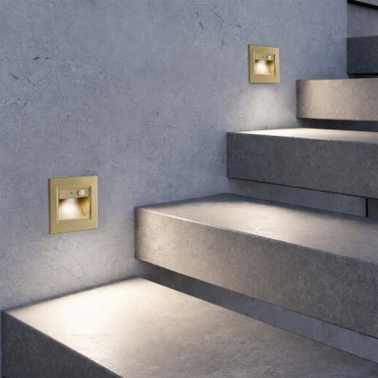 Brilagi - LED-porrasvalo tunnistimella STEP LIGHT LED/1,5W/230V IP44 kultainen