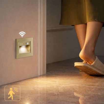 Brilagi - LED-porrasvalo tunnistimella STEP LIGHT LED/1,5W/230V IP44 kultainen