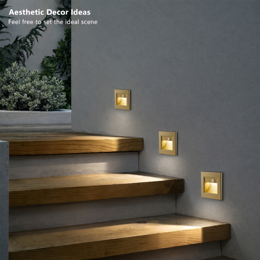 Brilagi - LED-porrasvalo tunnistimella STEP LIGHT LED/1,5W/230V IP44 kultainen