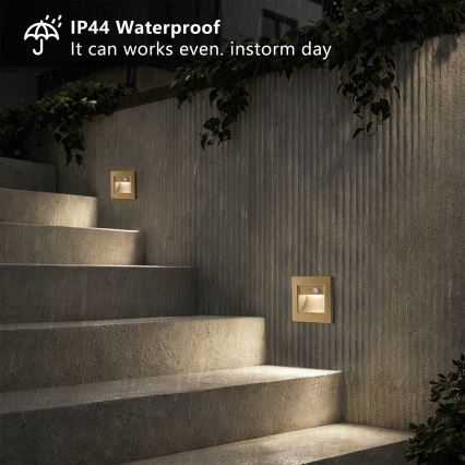 Brilagi - LED-porrasvalo tunnistimella STEP LIGHT LED/1,5W/230V IP44 kultainen