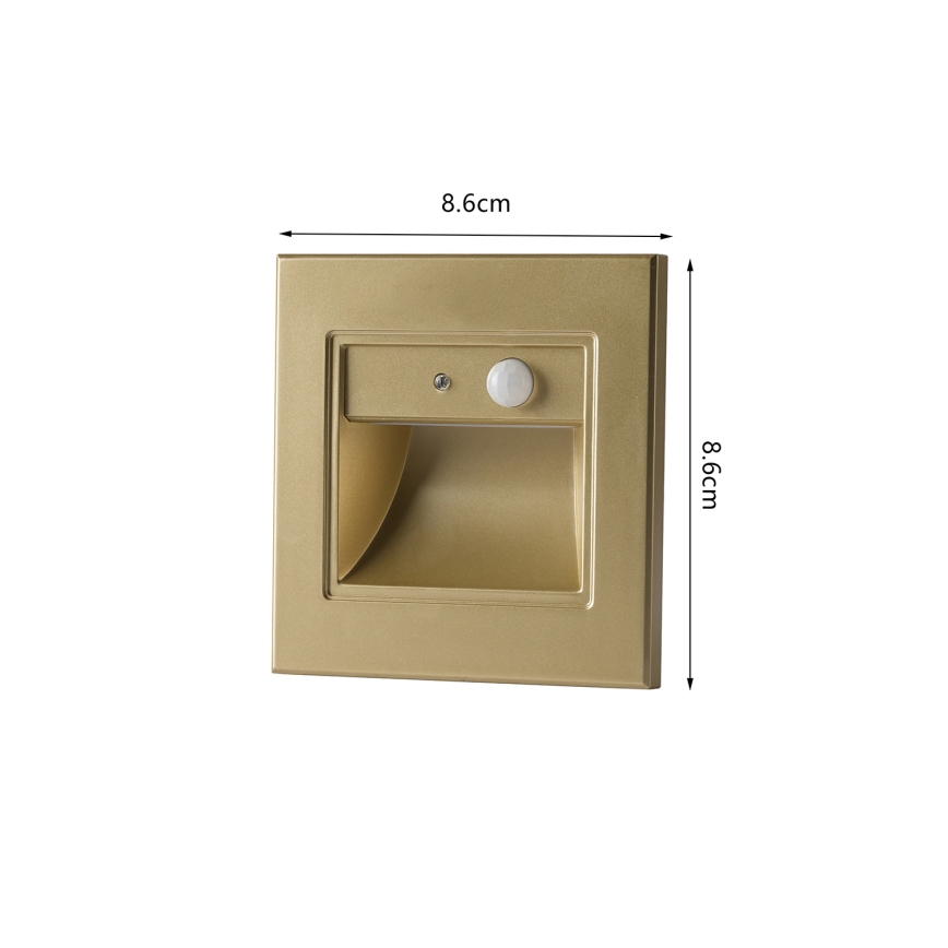 Brilagi - LED-porrasvalo tunnistimella STEP LIGHT LED/1,5W/230V IP44 kultainen