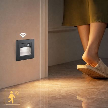 Brilagi - STEP LIGHT LED-porrasvalaisin anturilla LED/1,5W/230V IP44 musta