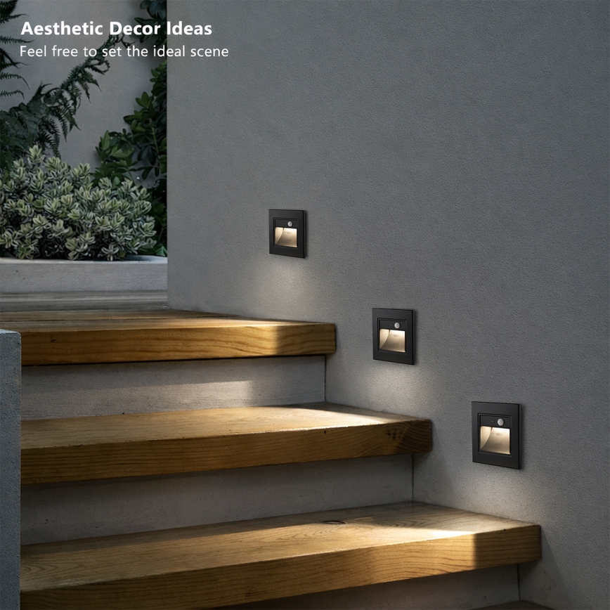 Brilagi - STEP LIGHT LED-porrasvalaisin anturilla LED/1,5W/230V IP44 musta