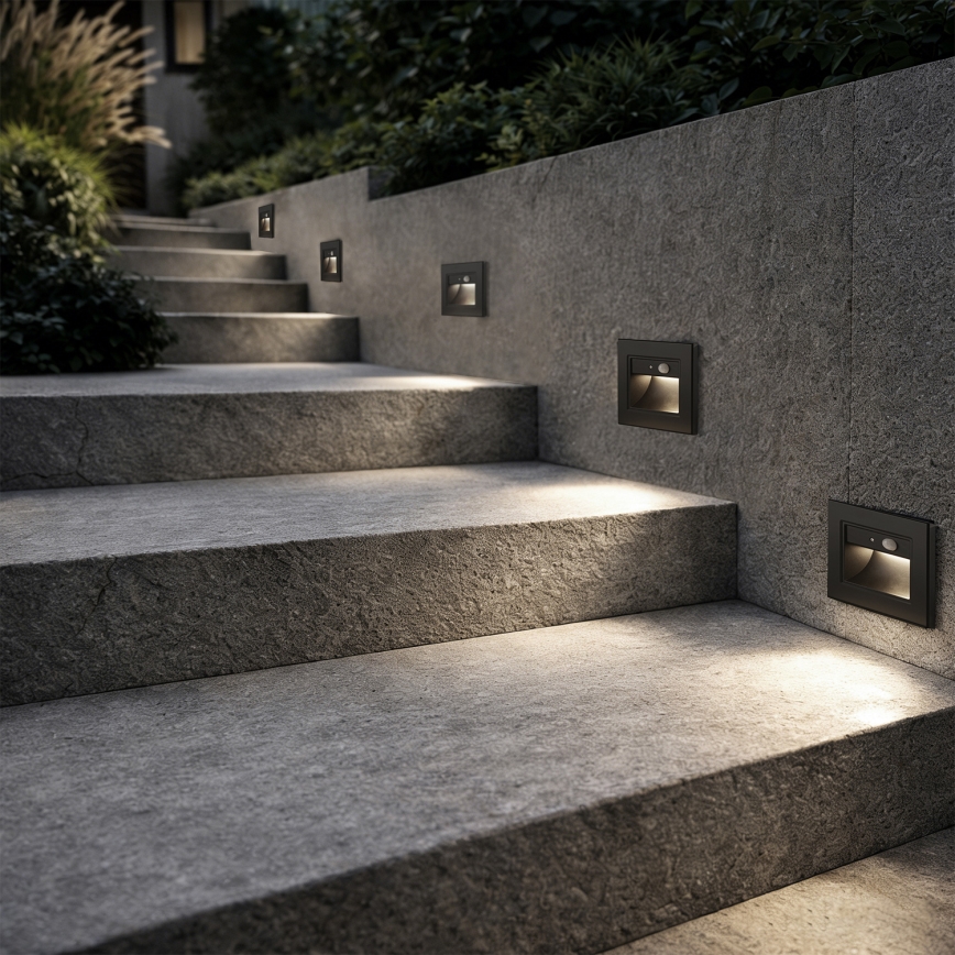 Brilagi - STEP LIGHT LED-porrasvalaisin anturilla LED/1,5W/230V IP44 musta