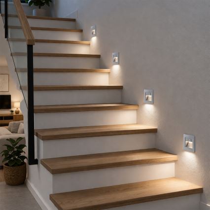 Brilagi - LED-porrasvalaisin anturilla STEP LIGHT LED/1,5W/230V IP44 hopea