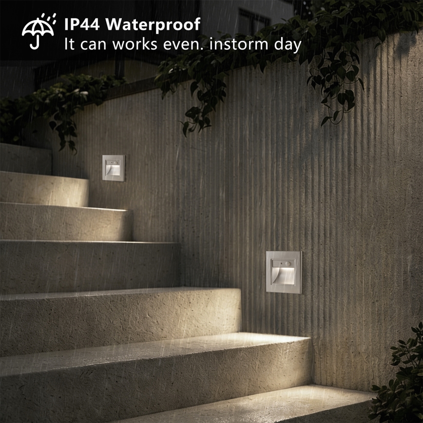 Brilagi - LED-porrasvalaisin anturilla STEP LIGHT LED/1,5W/230V IP44 hopea