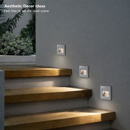 Brilagi - LED-porrasvalaisin anturilla STEP LIGHT LED/1,5W/230V IP44 hopea