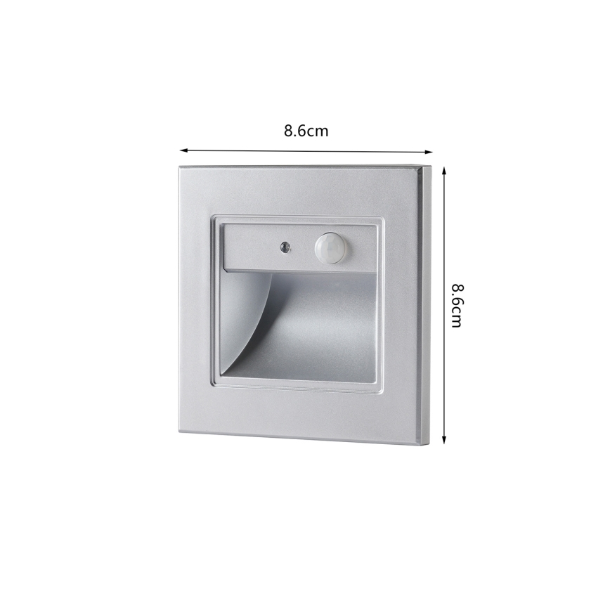 Brilagi - LED-porrasvalaisin anturilla STEP LIGHT LED/1,5W/230V IP44 hopea