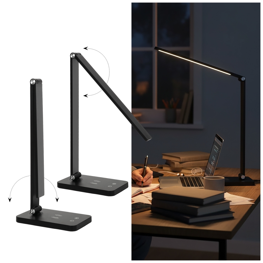 Brilagi - Himmennettävä LED-kosketusohjattu pöytävalaisin langattomalla QI-latauksella MODO CHARGE LED/7W/5V 3000/4000/6000K musta