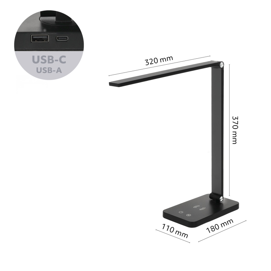 Brilagi - Himmennettävä LED-kosketusohjattu pöytävalaisin langattomalla QI-latauksella MODO CHARGE LED/7W/5V 3000/4000/6000K musta