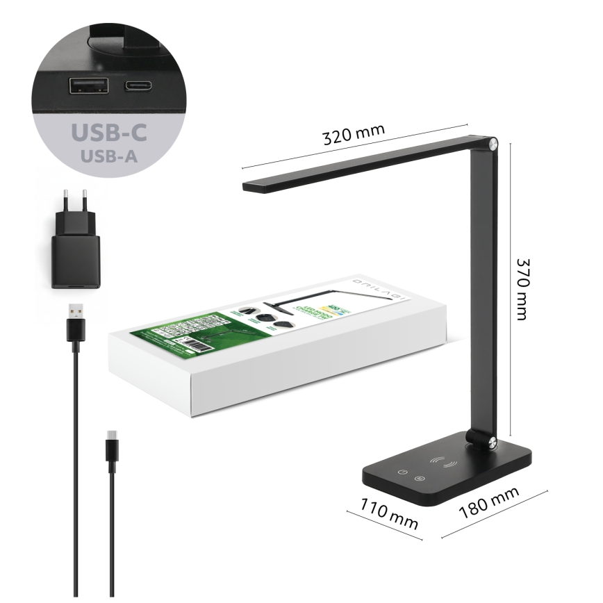BRILAGI - Himmennettävä LED-kosketusohjattu pöytävalaisin langattomalla QI-latauksella MODO CHARGE LED/7W/5V 3000/4000/6000K musta