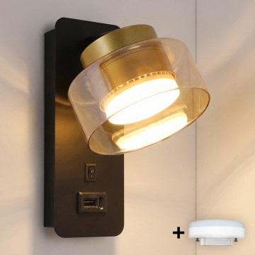 BRILAGI - LED RGB+CCT himmennettävä seinävalaisin USB-portilla AURA LUX 1xGX53/14W/230V 2700-6500K Wi-Fi Tuya musta/kultainen