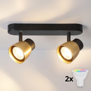 Brilagi - LED RGBW himennettävä kohdevalaisin NUGGET 2xGU10/4,8W/230V 3000K musta/kultainen + kaukosäädin