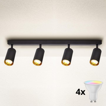 Brilagi - LED RGBW Himennettävä kohdevalaisin SELE 4xGU10/4,8W/230V 3000K musta/kulta + kaukosäädin