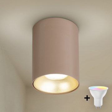 Brilagi - LED RGBW Himennettävä kohdevalaisin TRINE 1xGU10/6W/230V 3000K beige/kultainen + kaukosäädin