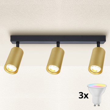Brilagi - LED RGBW himennettävä spottivalaisin SELE GOLDEN 3xGU10/4,8W/230V 3000K musta/kultainen + kaukosäädin
