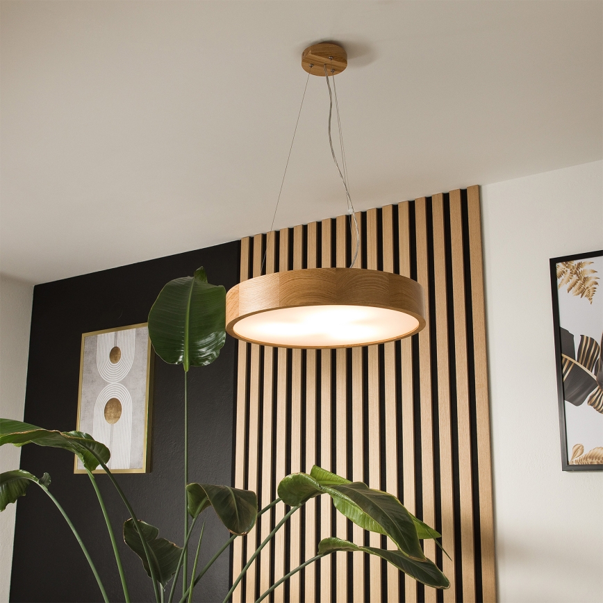 Brilagi - LED RGBW-himmennettävä riippuvalaisin vaijerilla CARVALHO 3xE27/9W/230V 2700–6500K Wi‑Fi tammi Ø 47,5 cm