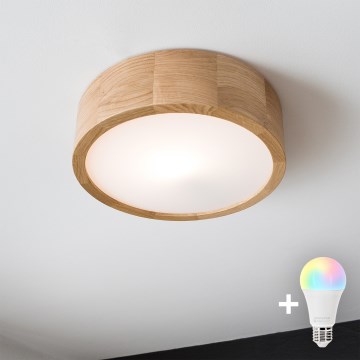 Brilagi - LED RGBW himmennettävä kattovalaisin CARVALHO 1xE27/9W/230V 2700-6500K Wi-Fi tammi, halkaisija 27,5 cm