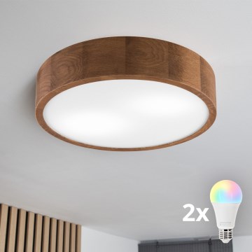 Brilagi - LED RGBW himmennettävä kattovalaisin CARVALHO 2xE27/15W/230V 2700–6500K Wi-Fi tammi Ø 37,5 cm