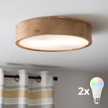 Brilagi - LED RGBW himmennettävä kattovalaisin CARVALHO 2xE27/9W/230V 2700-6500K Wi-Fi tammi, halkaisija 37,5 cm