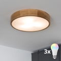 BRILAGI - LED RGBW himmennettävä kattovalaisin CARVALHO 3xE27/12W/230V 2700-6500K tammi halkaisija 47,5 cm