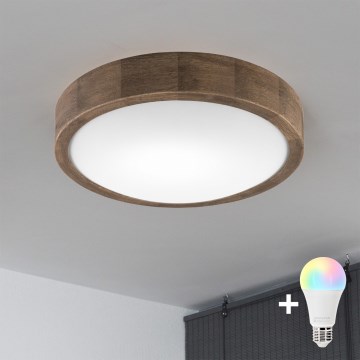Brilagi - LED RGBW himmennettävä kattovalaisin CARVALHO SLIM 1xE27/15W/230V 2700-6500K Wi-Fi tammi, halkaisija 27 cm