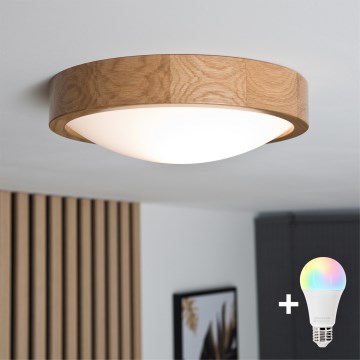 Brilagi - LED RGBW himmennettävä kattovalaisin CARVALHO SLIM 1xE27/9W/230V 2700-6500K Wi-Fi tammi halkaisija 27 cm