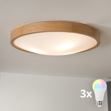 Brilagi - LED RGBW himmennettävä kattovalaisin CARVALHO SLIM 3xE27/15W/230V 2700-6500K Wi-Fi tammi halkaisija 47 cm