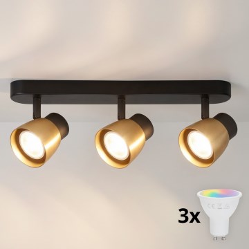 Brilagi - LED RGBW himmennettävä kohdevalaisin NUGGET 3xGU10/4,8W/230V musta/kulta