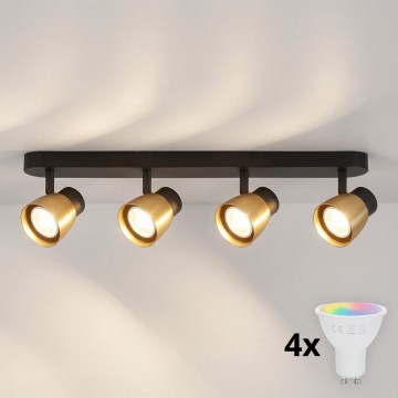 Brilagi - LED RGBW himmennettävä kohdevalaisin NUGGET 4xGU10/6W/230V 3000K musta/kulta + kaukosäädin