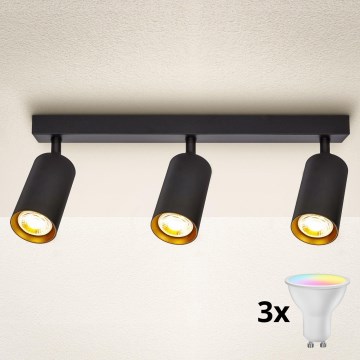 Brilagi - LED RGBW himmennettävä kohdevalaisin SELE 3xGU10/4,8W/230V 3000K musta/kultainen + kaukosäädin